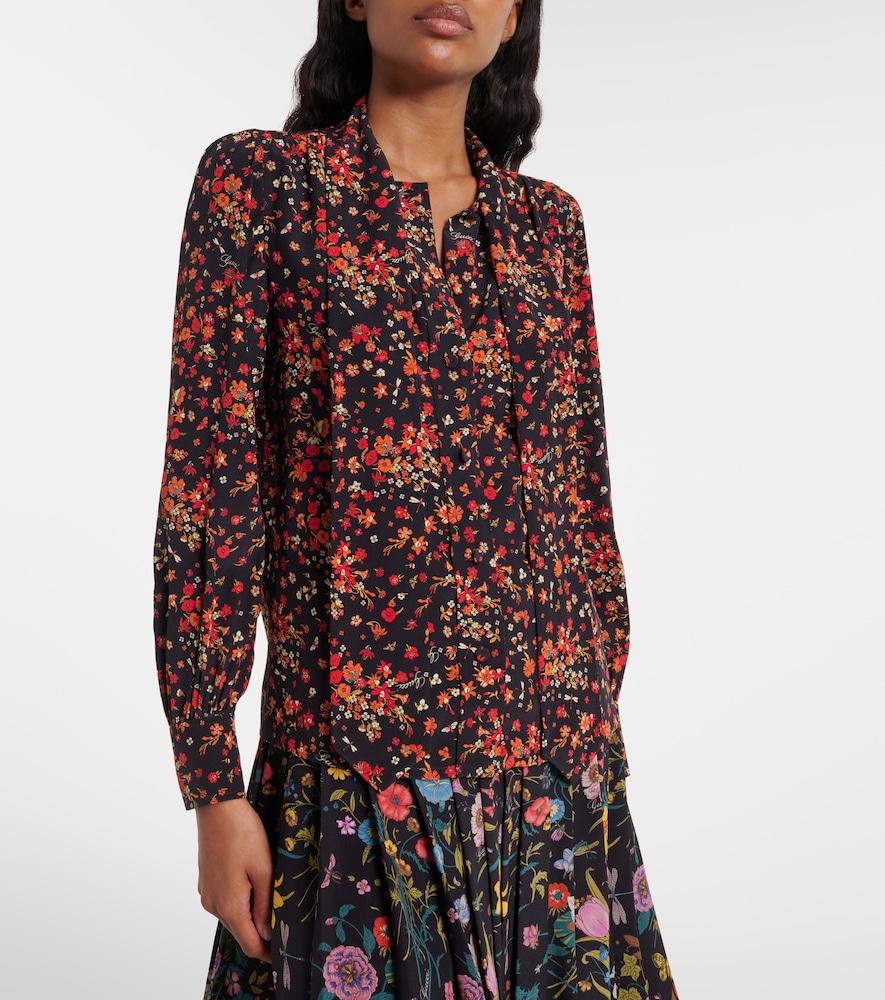  Gucci Gucci Bow-detail Floral Silk Blouse 
