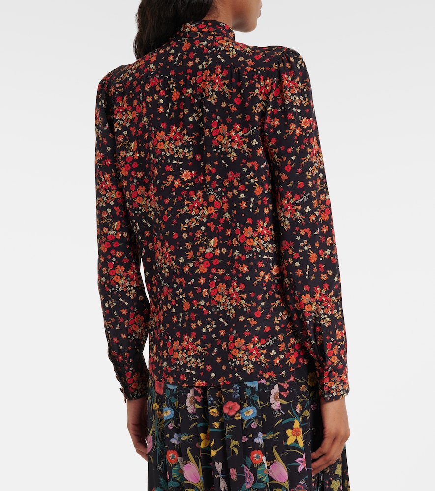  Gucci Gucci Bow-detail Floral Silk Blouse 