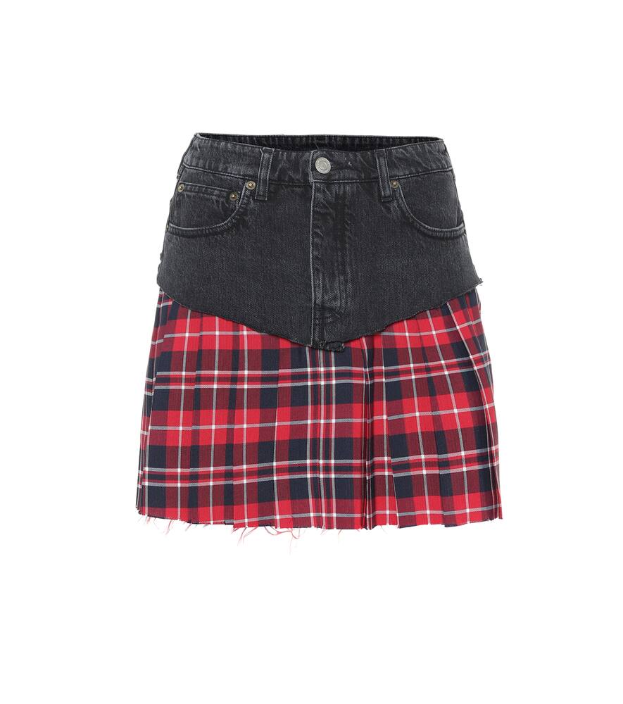 VETEMENTS DENIM AND PLAID MINISKIRT,P00364085