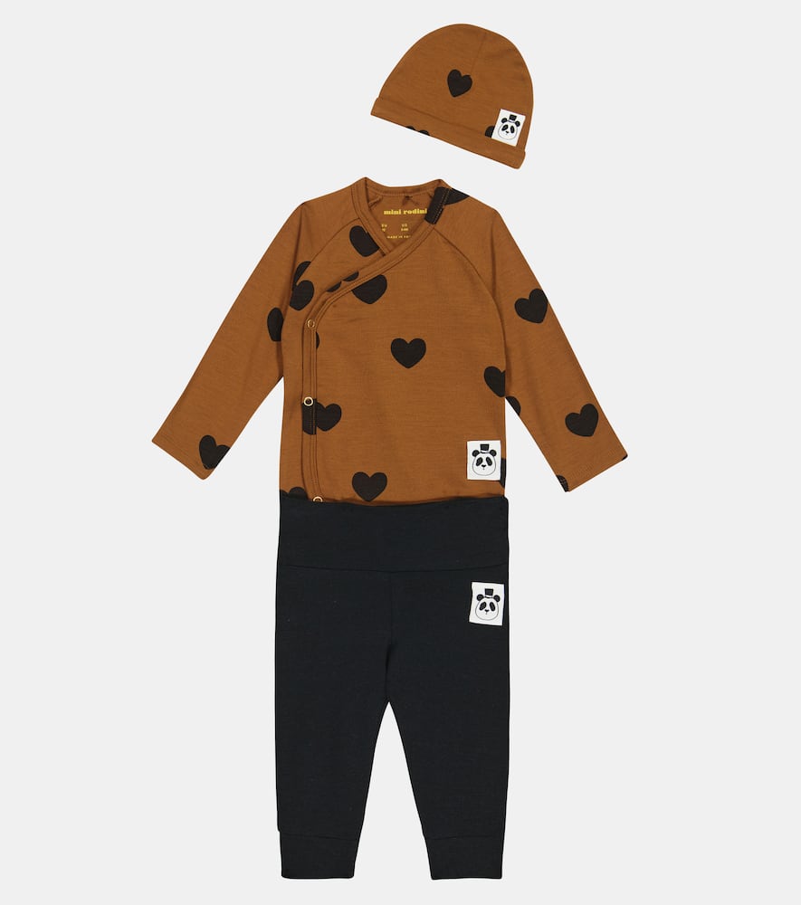 Mini Rodini Baby Body, Leggings And Hat Set In Multi