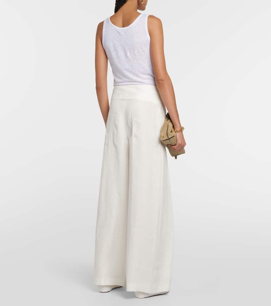 Shop Loro Piana High-waisted Wide-leg Linen Pants In White