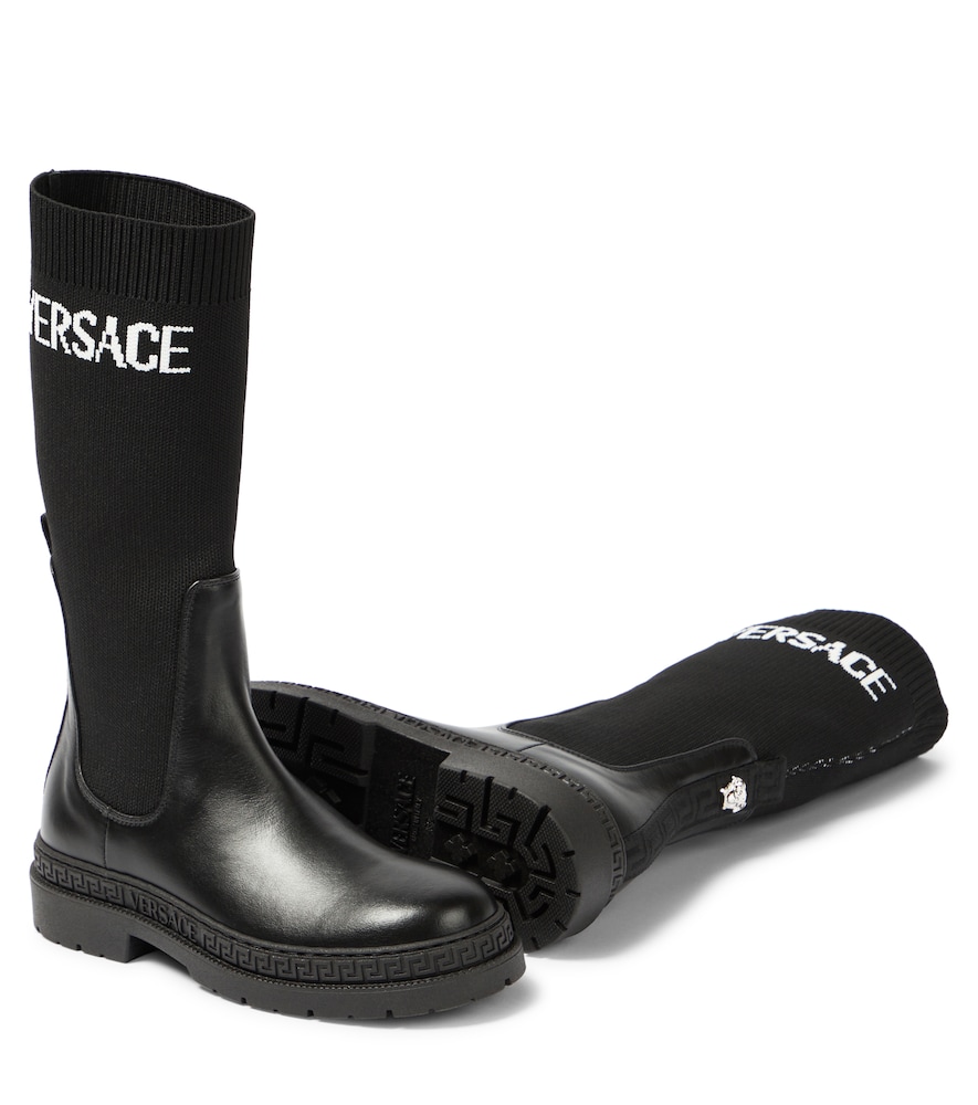  Versace Kids Versace Kids Logo-jacquard Leather Ankle Boots 