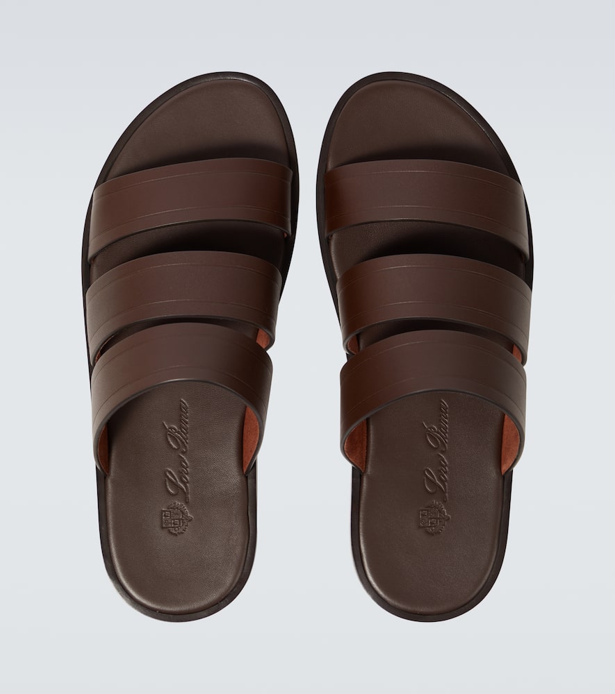 Shop Loro Piana Naha Leather Slides In Brown