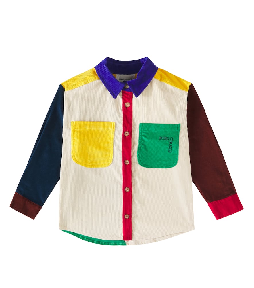 Bobo Choses Embroidered Color Block Corduroy Shirt In Multicoloured