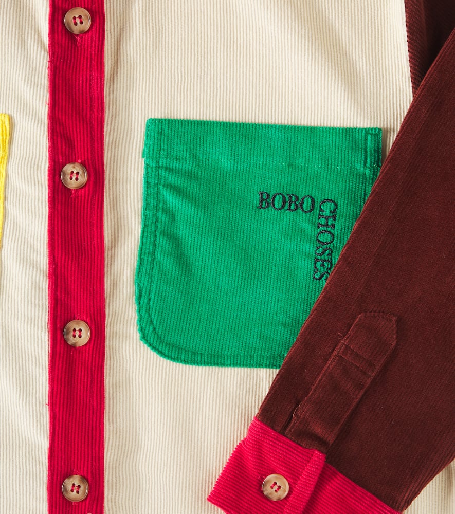 Bobo Choses Embroidered Color Block Corduroy Shirt In Multicoloured