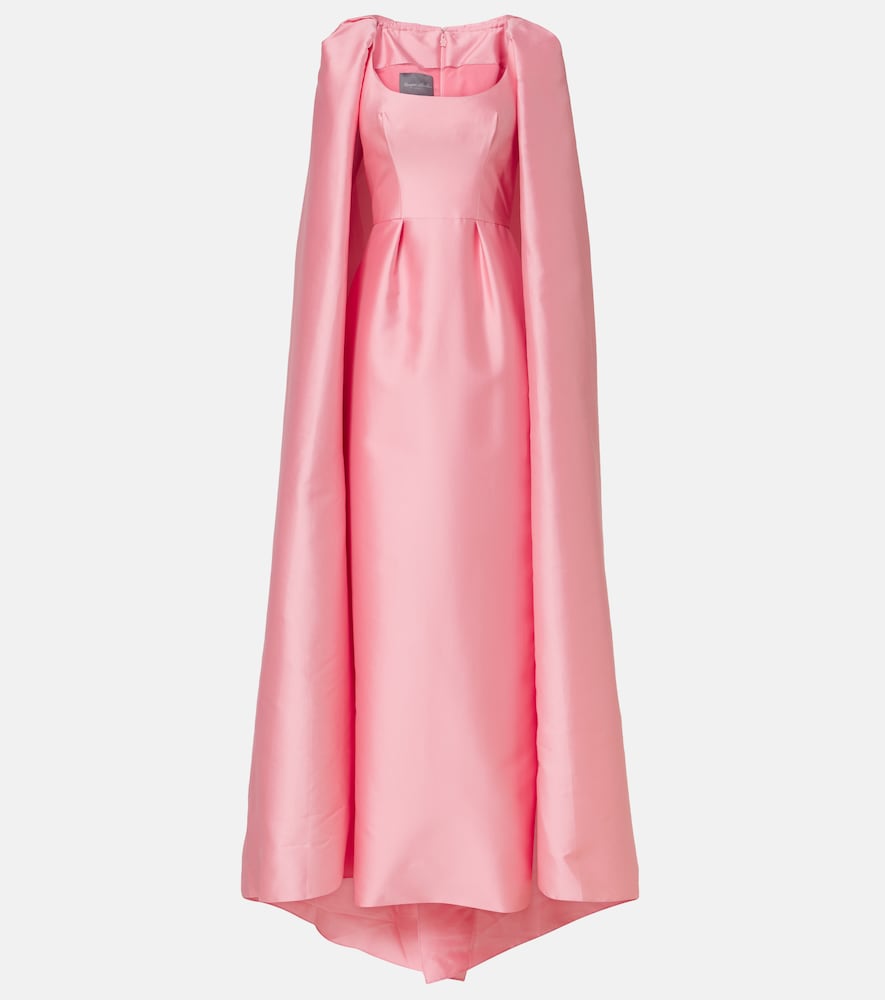 Monique Lhuillier Abito lungo in mikado con mantella