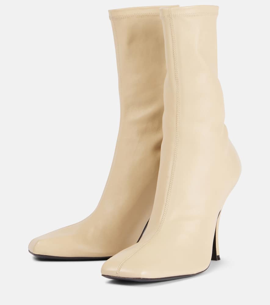 Khaite 100mm Eva Leather Mid Calf Boots In Neutral