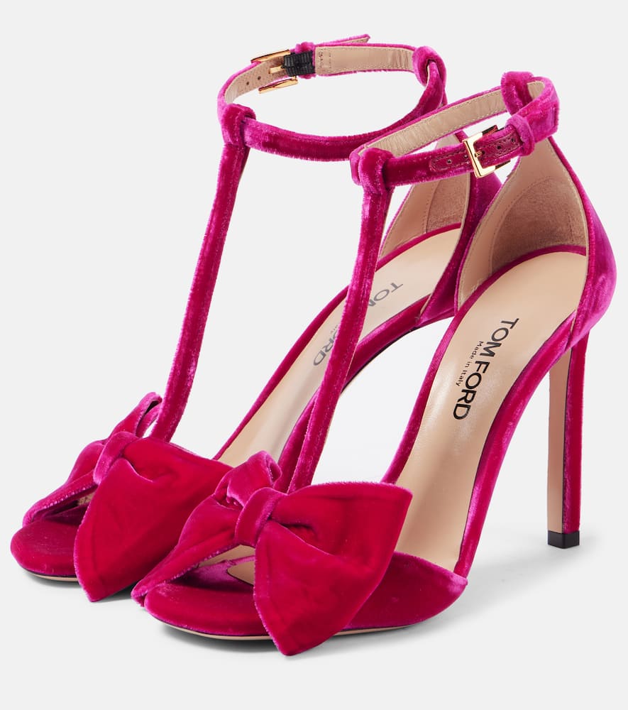 Tom Ford Brigitte Bow Velvet Sandal In Crimson Pink