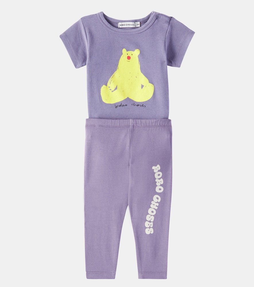 Bobo Choses Baby Hug Me Bear Cotton-blend Bodysuit And Leggings Set In Navy Blue