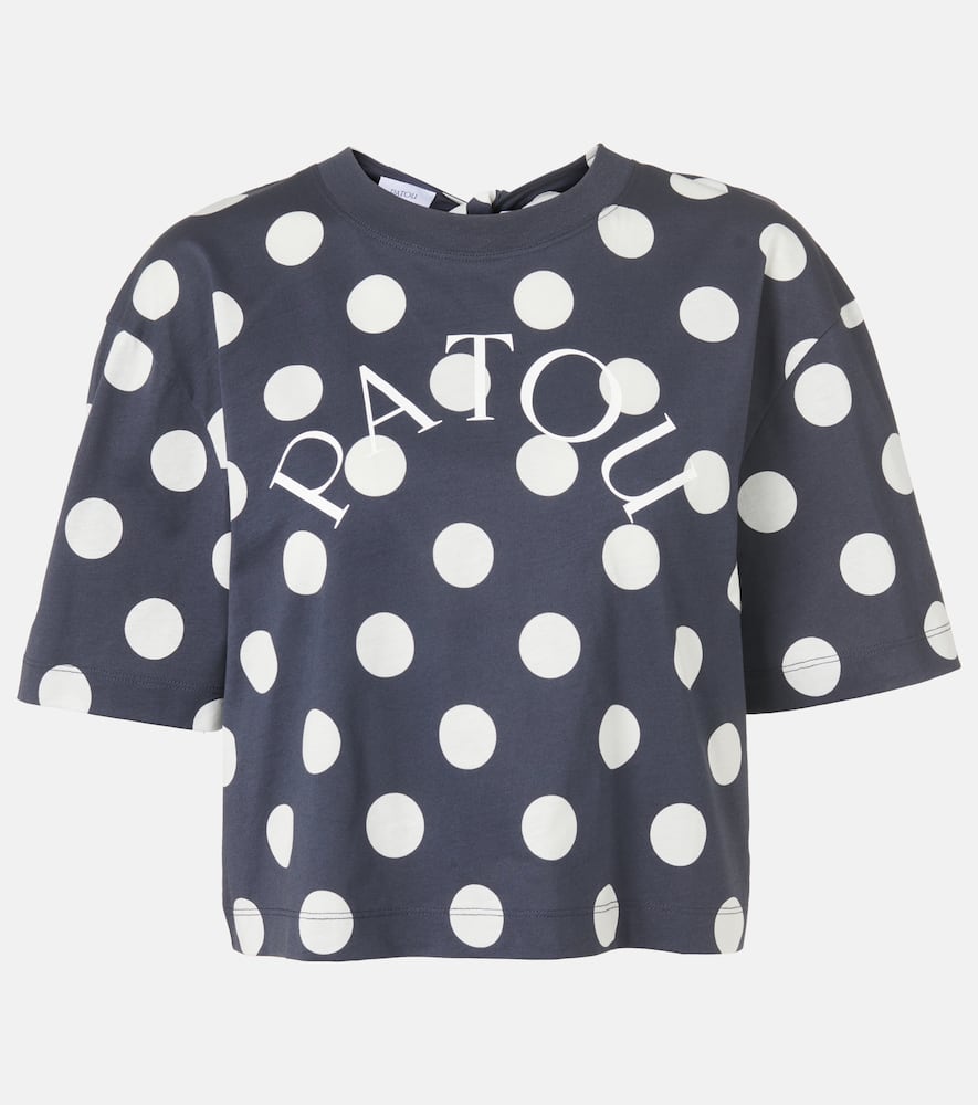 Patou Bow Detail Cropped Top With Polka Dots In Blue
