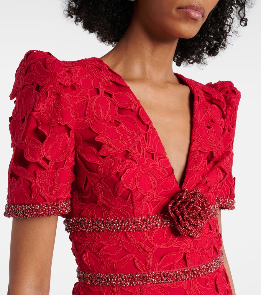 Rebecca Vallance Embellished Lace Midi Dress In Red