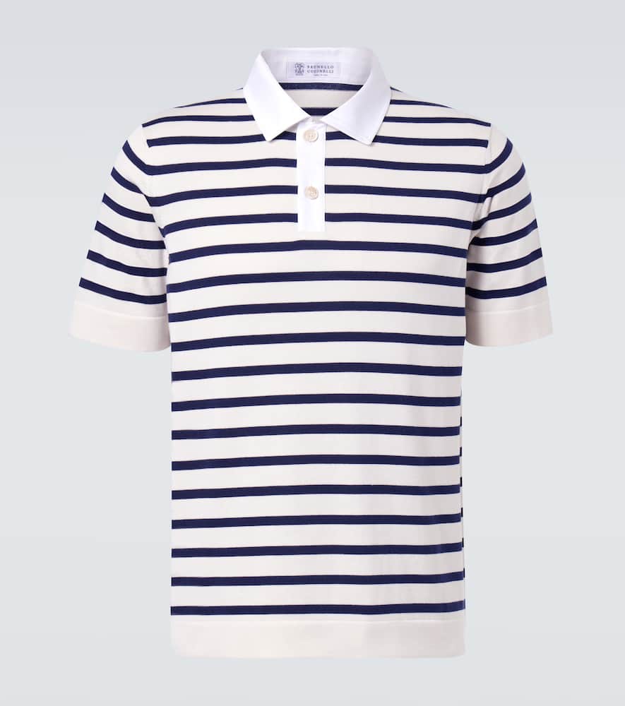 Brunello Cucinelli Striped Cotton Polo Shirt In White