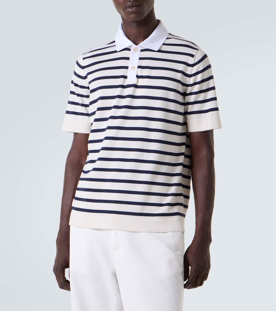 Brunello Cucinelli Striped Cotton Polo Shirt In White