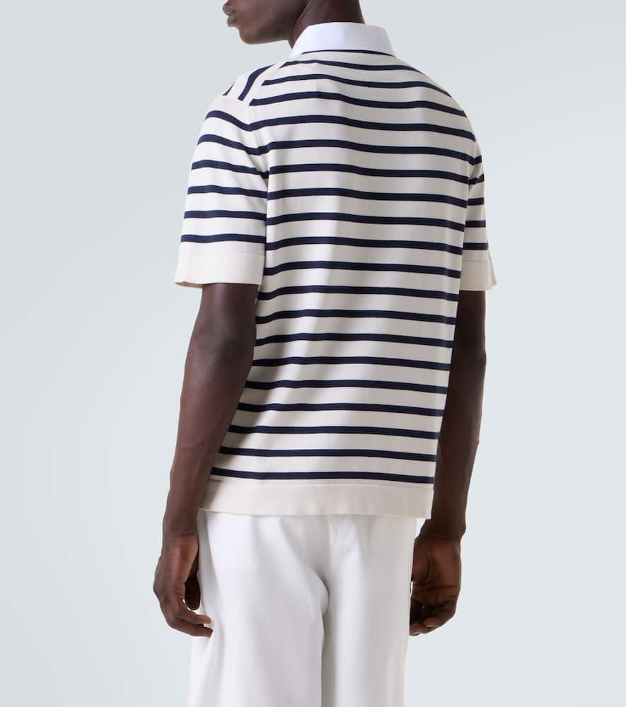 Brunello Cucinelli Striped Cotton Polo Shirt In White