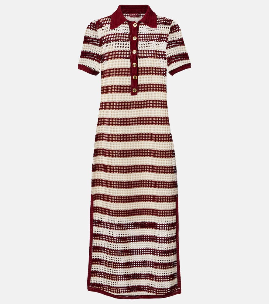 Open-knit striped silk polo dress