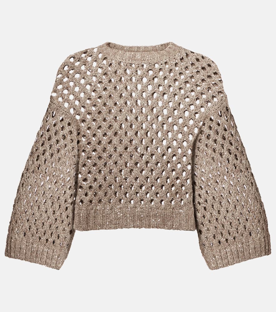 Brunello Cucinelli Dazzling Net Sweater In Brown