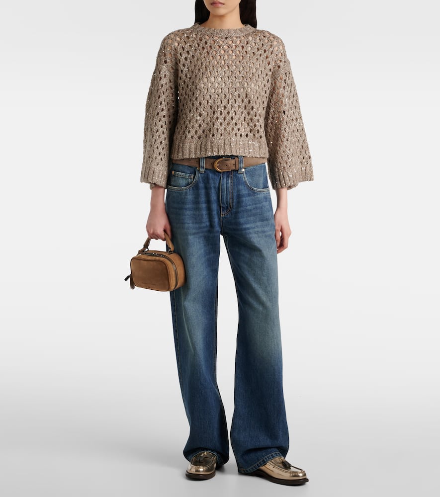 Brunello Cucinelli Dazzling Net Sweater In Brown