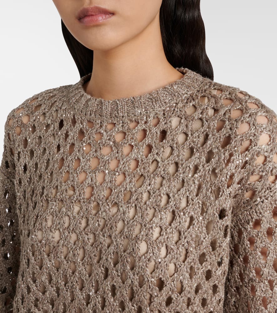 Brunello Cucinelli Dazzling Net Sweater In Brown
