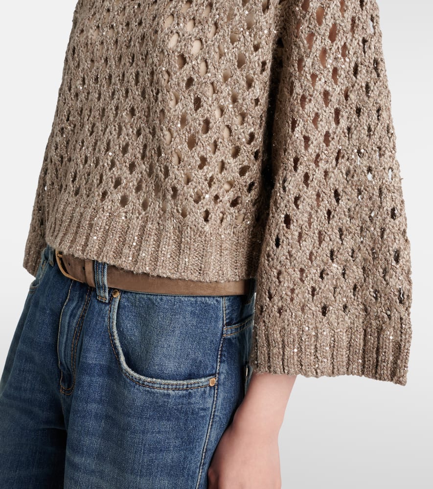 Brunello Cucinelli Dazzling Net Sweater In Brown