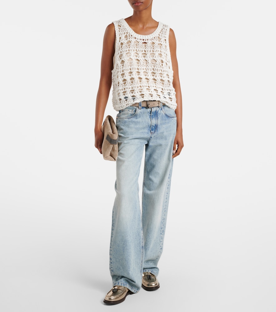 Brunello Cucinelli Open-knit jute and cotton-blend top