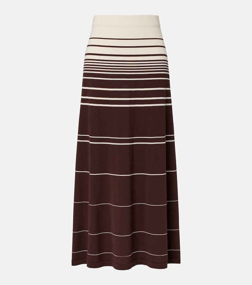 Accordion striped cotton-blend maxi skirt