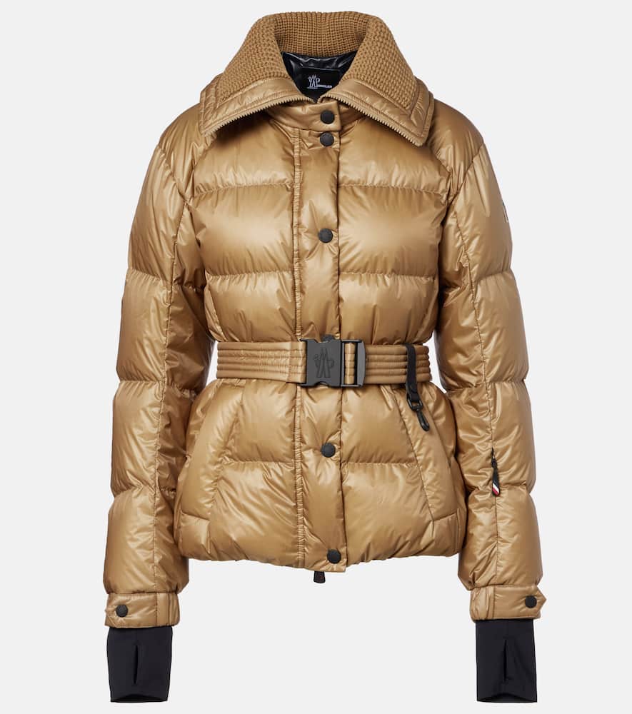 Moncler Padded Ski Jacket With Belt And Hood In Brown