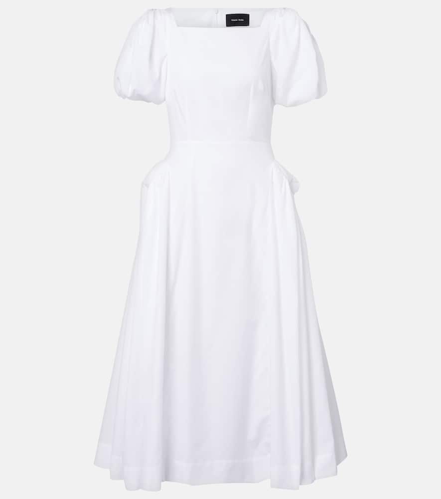 Puff-sleeve cotton poplin midi dress