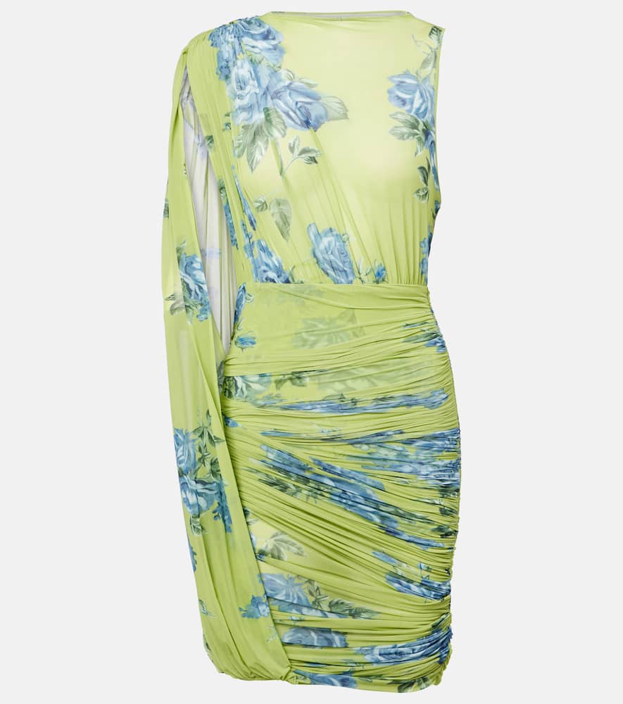Magda Butrym Draped Floral Semi-sheer Minidress In Green