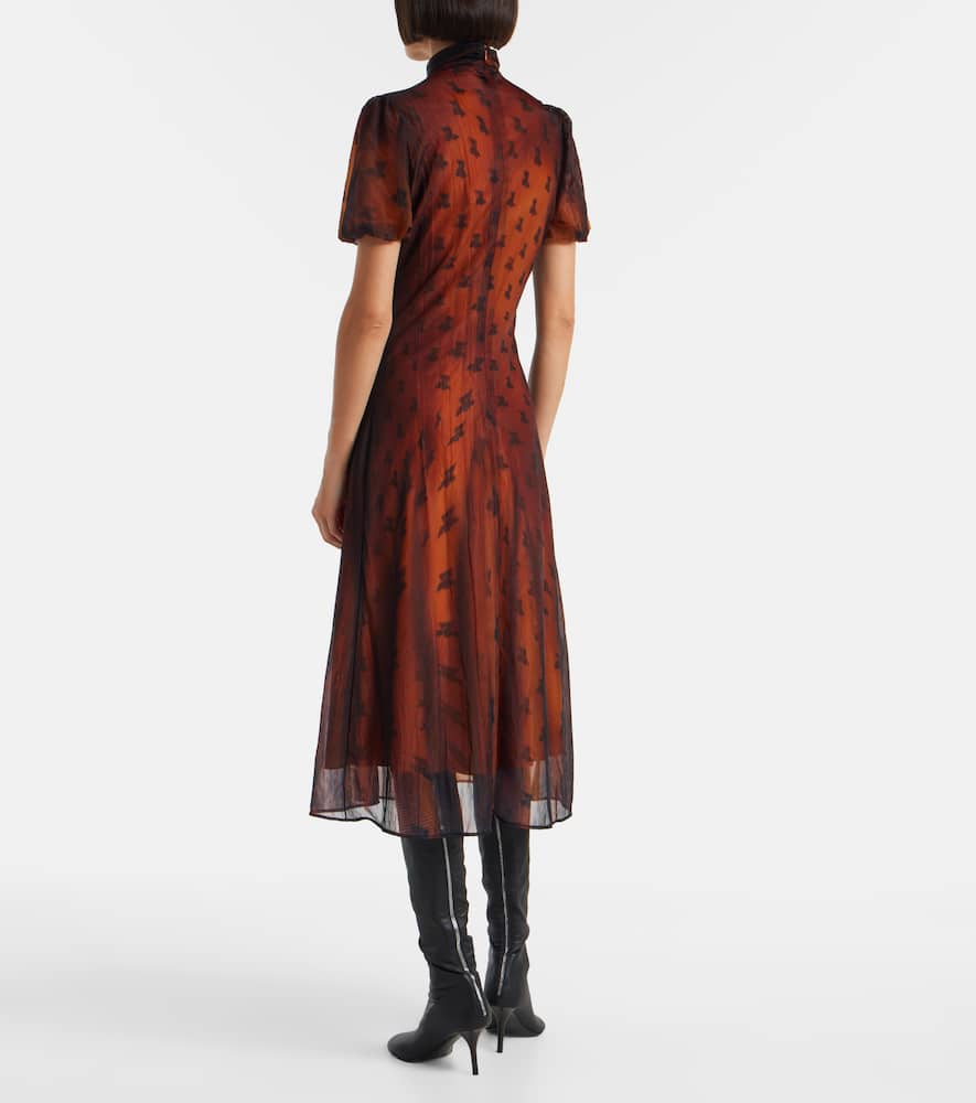 Acne Studios Bow-detail Printed Sheer Midi Dress In Brown
