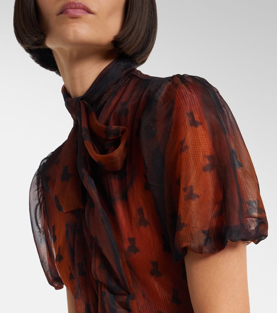 Acne Studios Bow-detail Printed Sheer Midi Dress In Brown