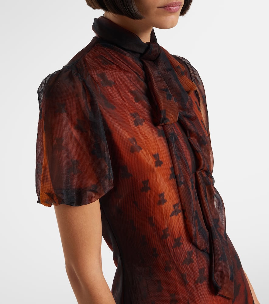 Acne Studios Bow-detail Printed Sheer Midi Dress In Brown