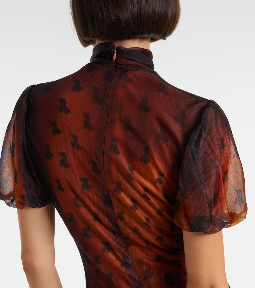 Acne Studios Bow-detail Printed Sheer Midi Dress In Brown