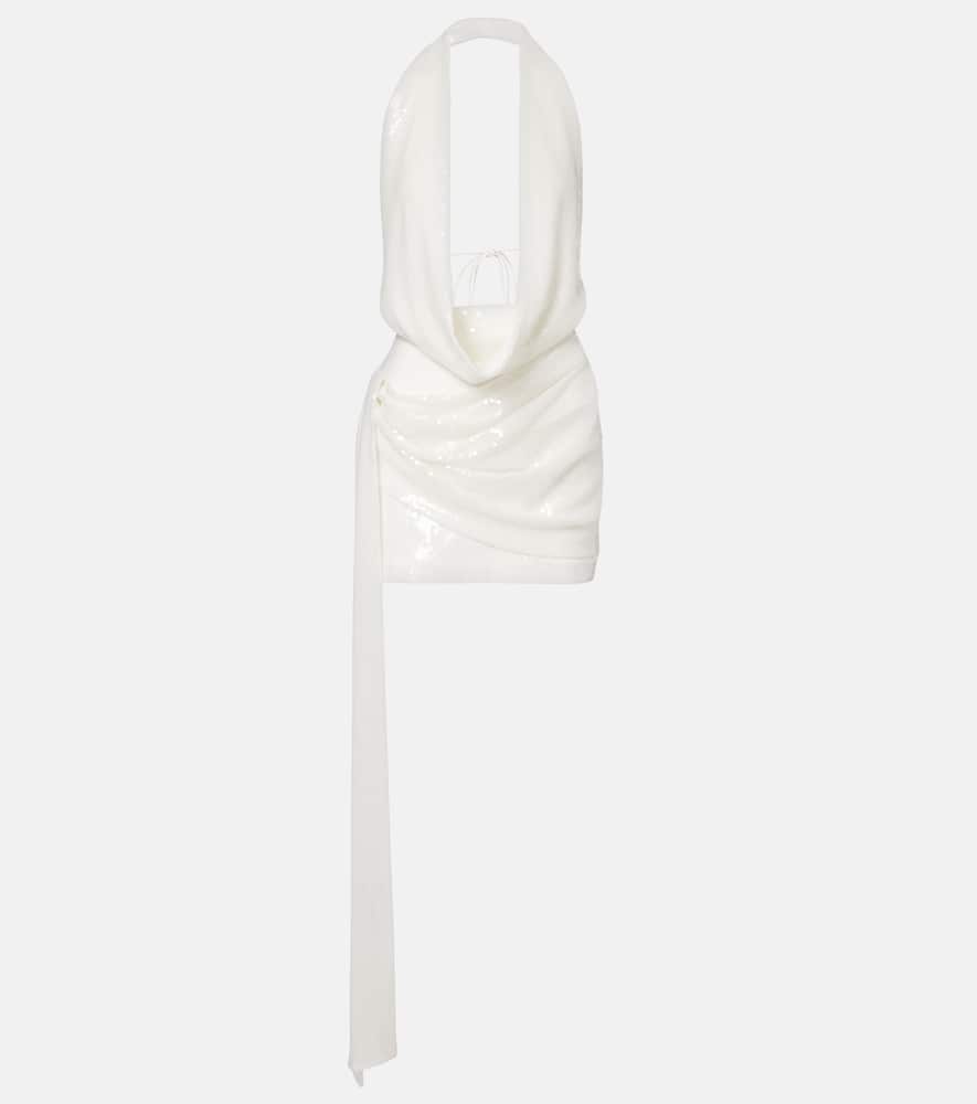 Alex Perry Halterneck Draped Sequined Crepe Mini Dress In White