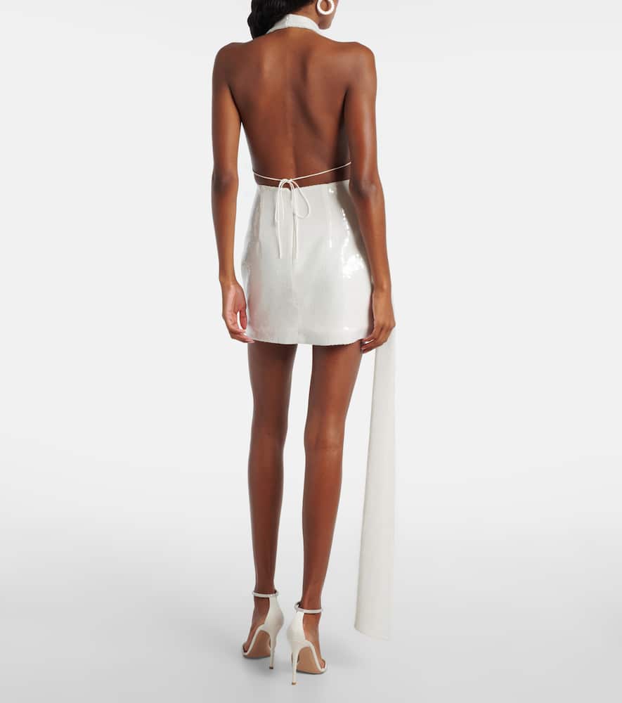 Alex Perry Halterneck Draped Sequined Crepe Mini Dress In White