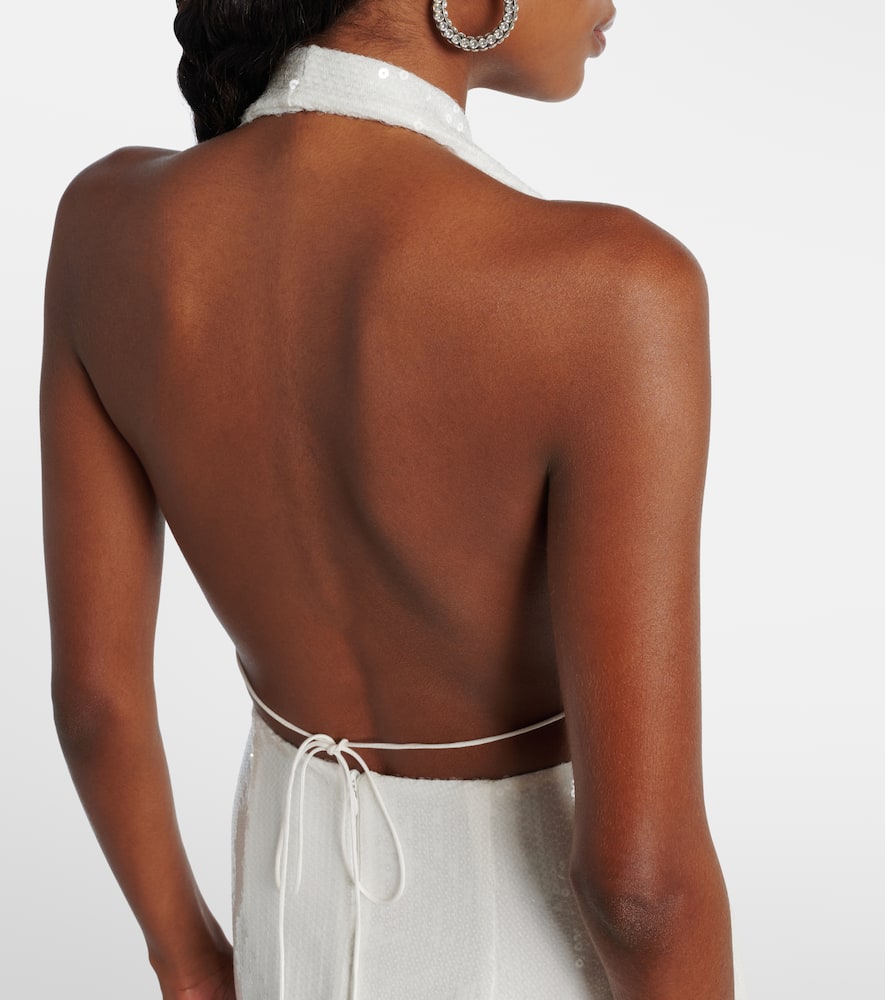 Alex Perry Halterneck Draped Sequined Crepe Mini Dress In White