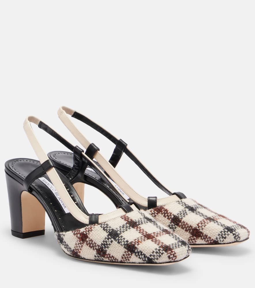 Manolo Blahnik 70mm Vestal Checked Slingback Pumps In White