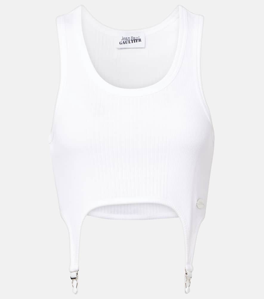 Jean Paul Gaultier Ribbed-knit Cotton Jersey Bra Top In White