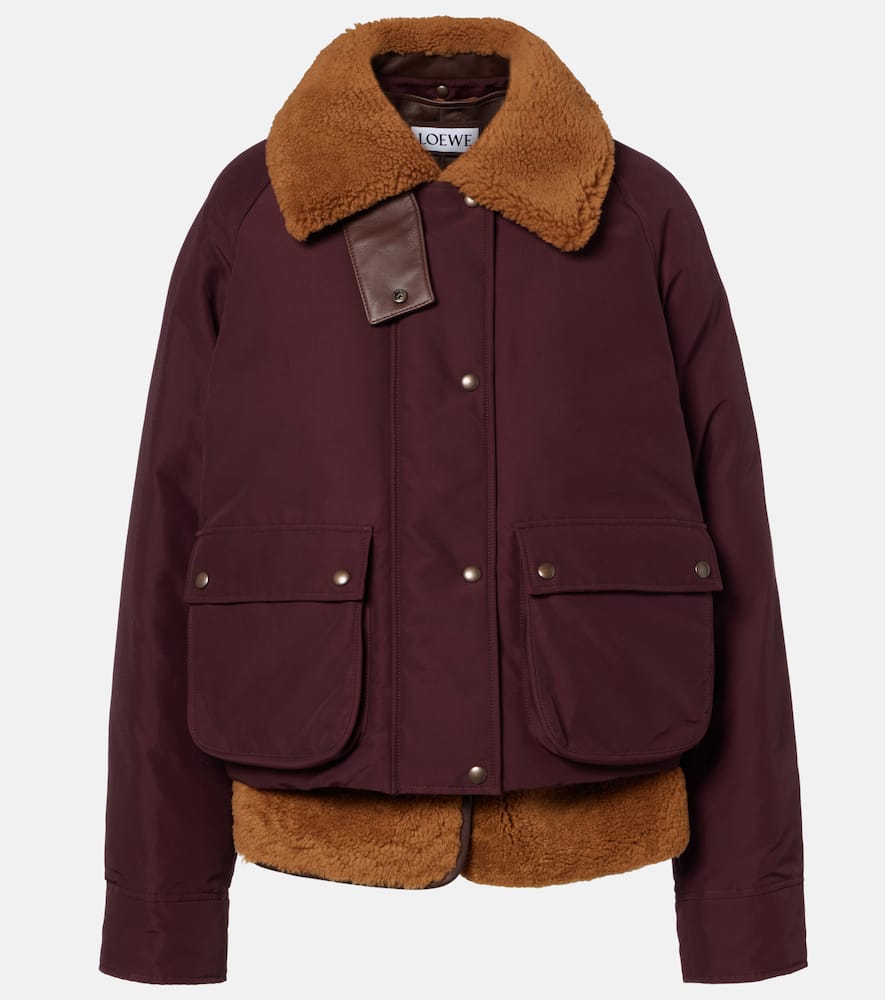 Loewe Cotton-blend And Shearling Puffer Jacket In Burgundy
