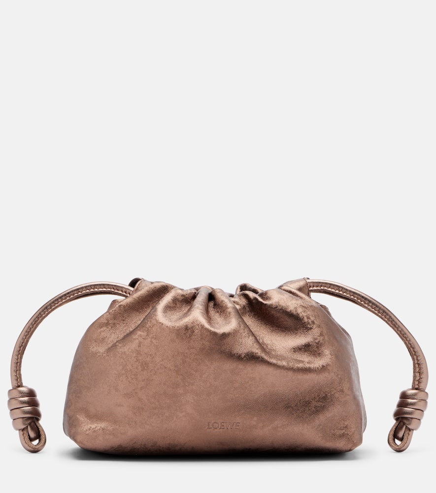 Loewe Flamenco Mini Metallic Leather Clutch In Brown