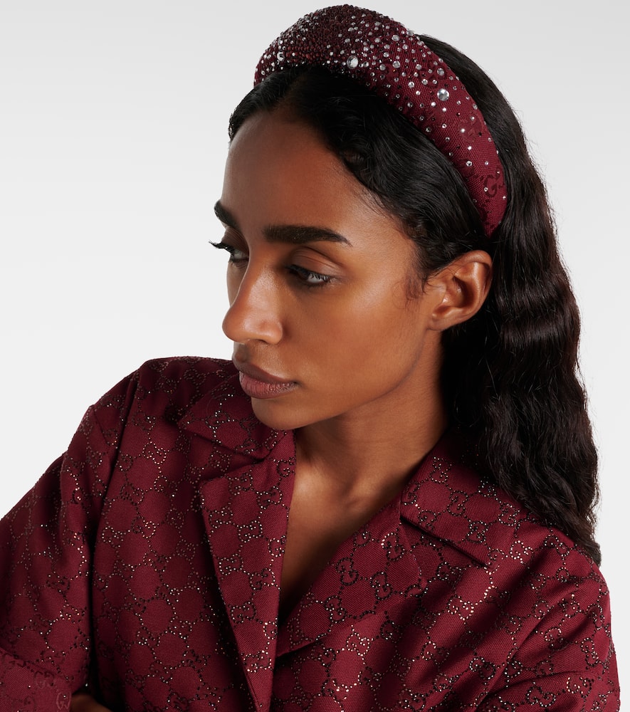 Gucci Gg Crystal-embellished Headband In Burgundy
