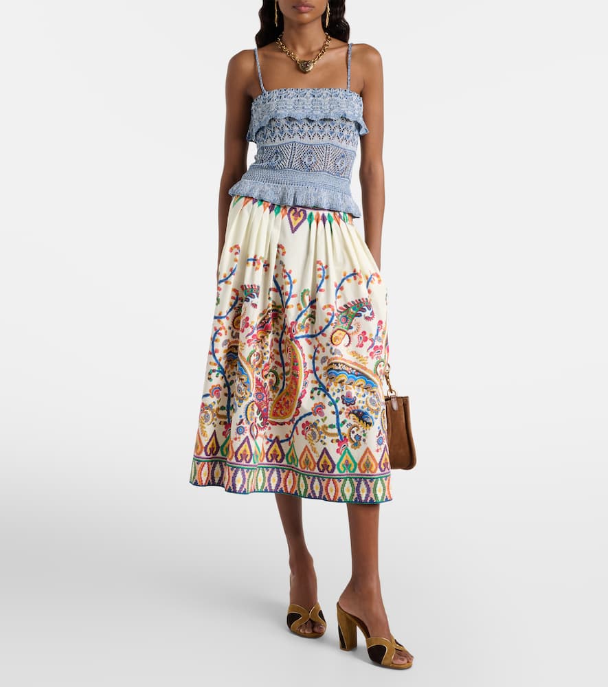 Etro Cotton Voile Jacquard Midi Skirt In Multi