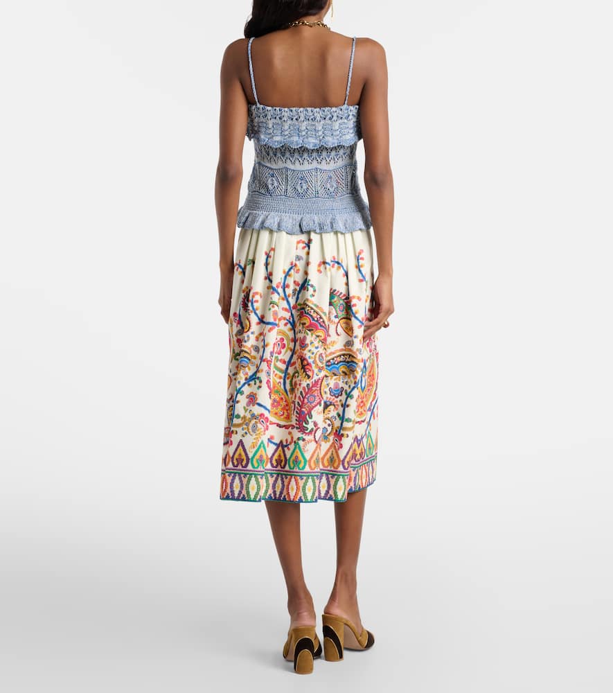 Etro Cotton Voile Jacquard Midi Skirt In Multi
