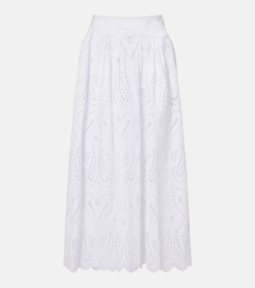 Broderie Anglaise Cotton-Blend Midi Skirt