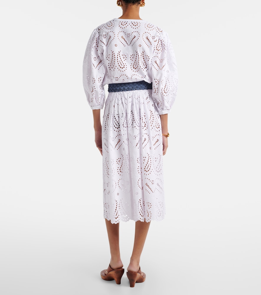 Broderie Anglaise Cotton-Blend Midi Skirt