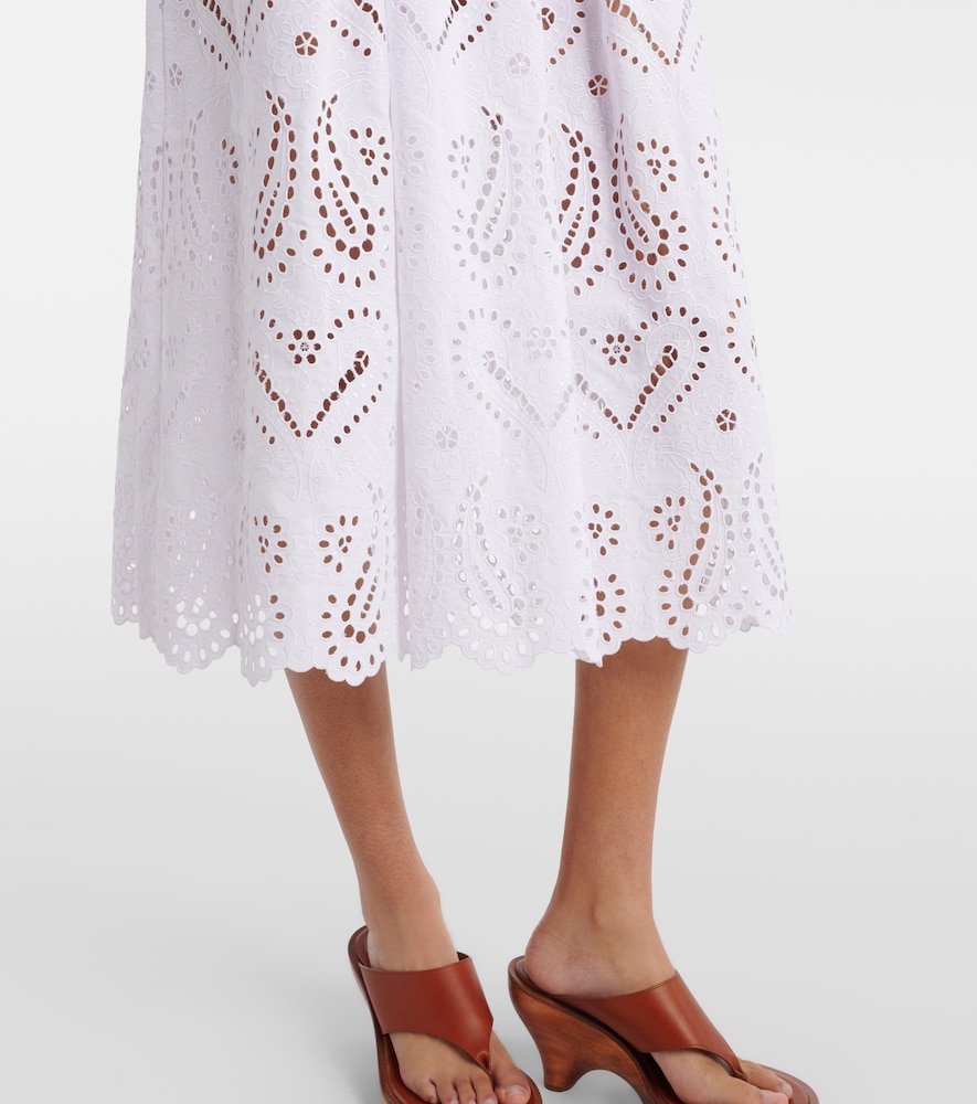 Broderie Anglaise Cotton-Blend Midi Skirt