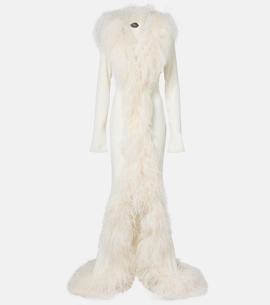 Taller Marmo Bridal Hollywood Feather-trimmed Gown In White