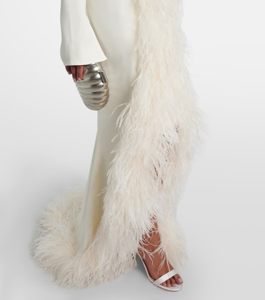 Taller Marmo Bridal Hollywood Feather-trimmed Gown In White