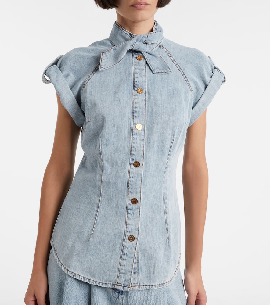 Zimmermann Stylish Top Featuring Tie Collar And Folded Cuffs In Blue