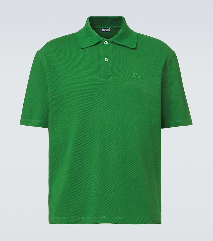 Loewe Logo Embroidered Cotton Polo Shirt In Green