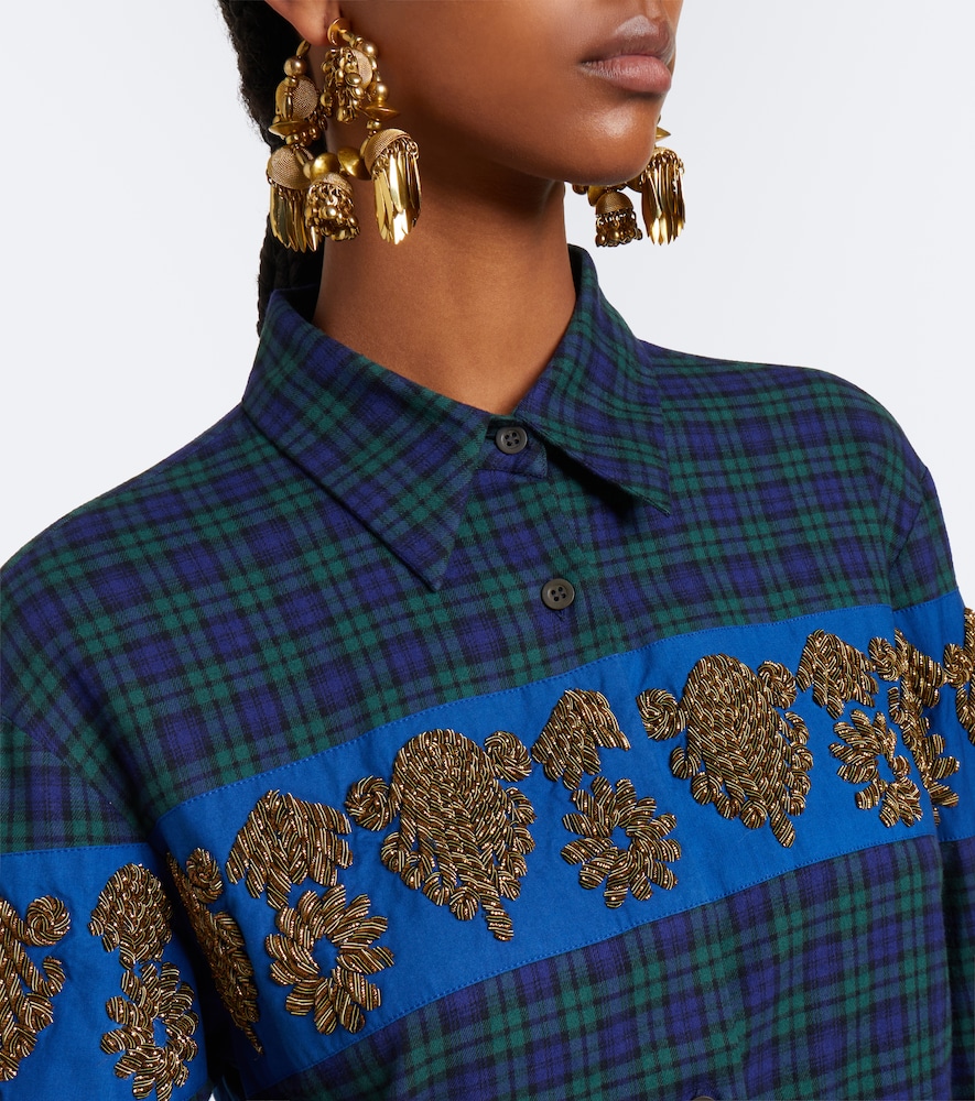 Checked Embroidered Cotton Flannel Shirt